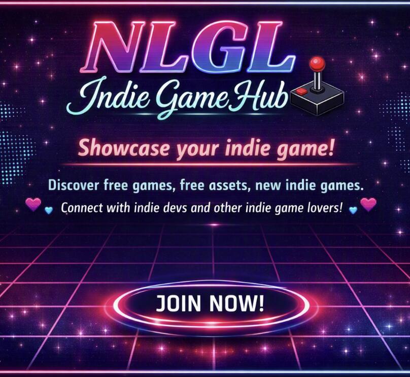 Discovery splash banner for NLGL's Indie Game Hub Discord server